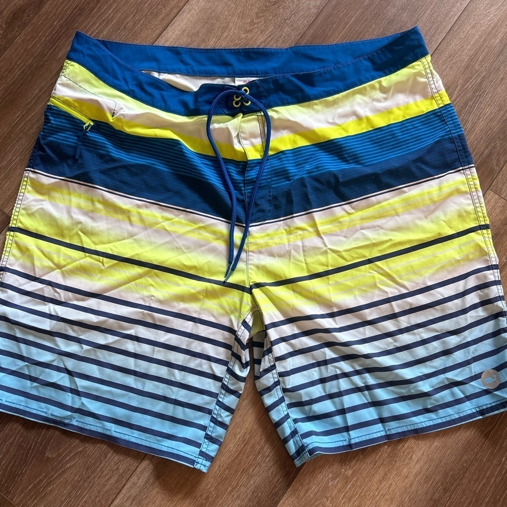 Men's Vineyard Vines Blue and Green Striped Swim Shorts